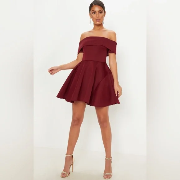 Women's Red Bonded Scuba Bardot Skater Dress - Size 4